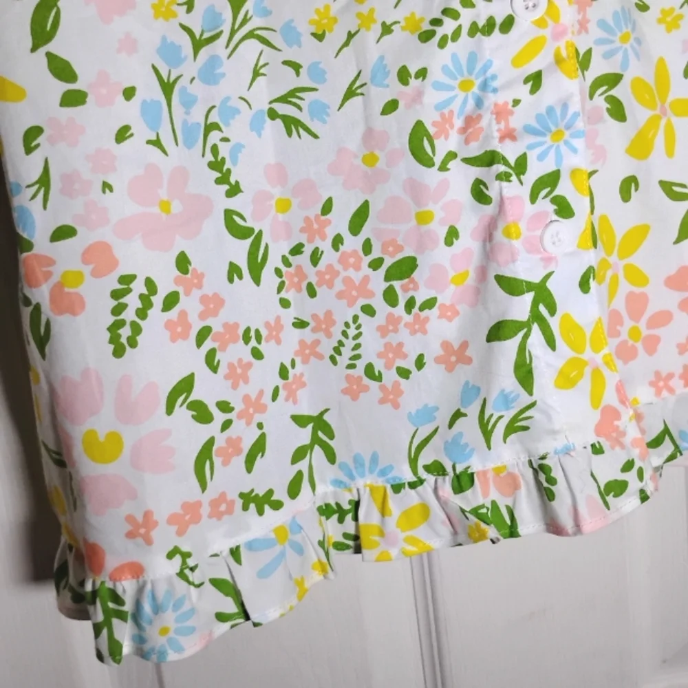 Pajama Shirt Women's Cotton Pastel Floral - Picture 3 of 8